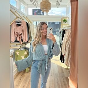 Women's Blue Tie-Front or open blouse shirt